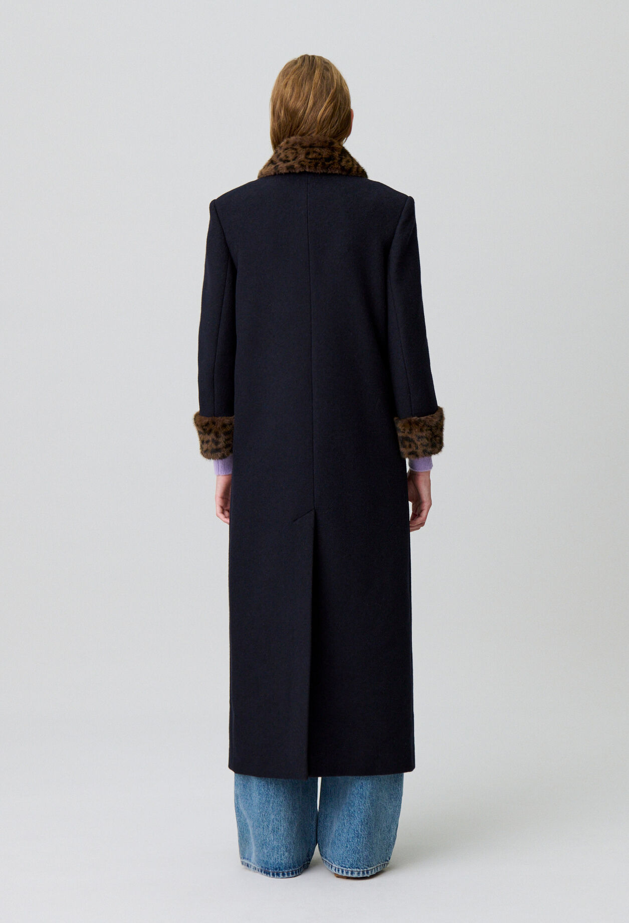 Long leopard-print wool coat