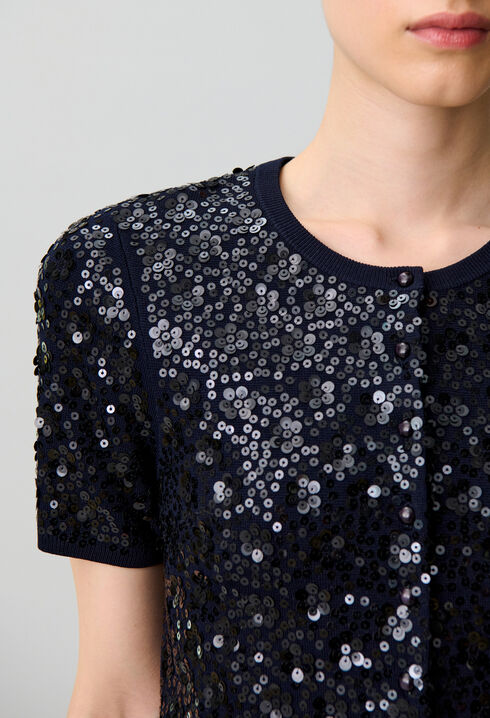 Fitted sequinned knit cardigan