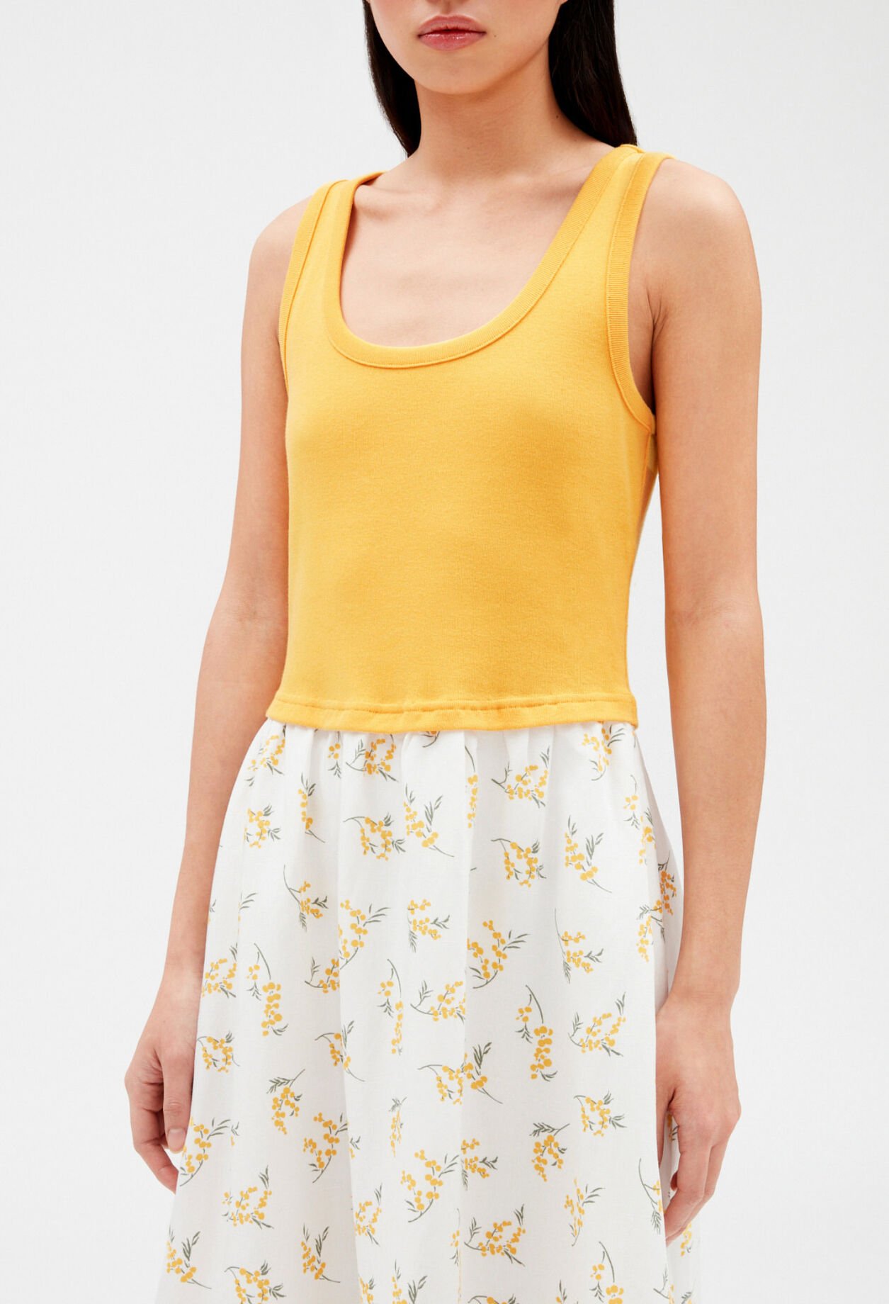 Bi-material mimosa midi-dress