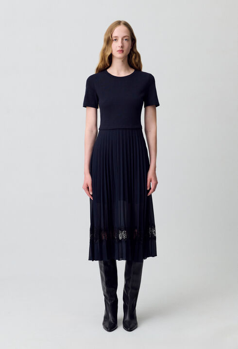 Black and navy bi-material dress 