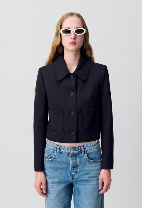 Black wool-blend box jacket