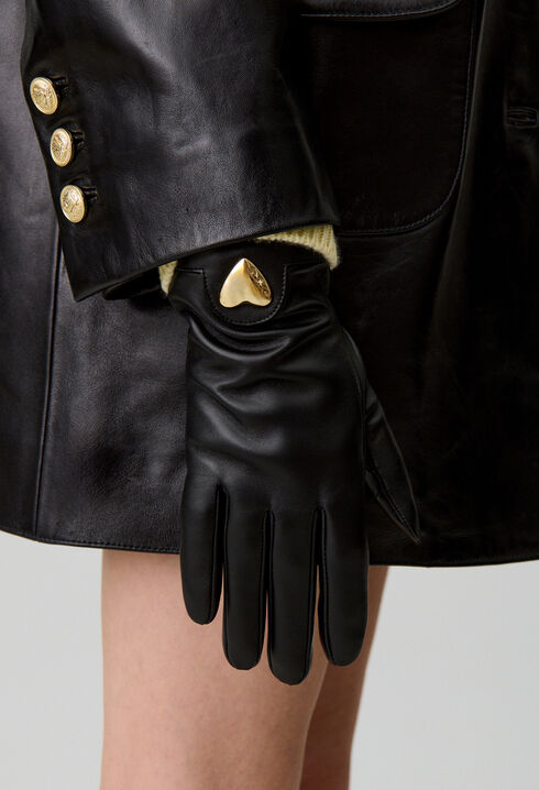 Gold heart leather gloves