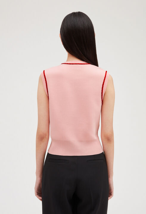 Two-tone sleeveless knitted jumper