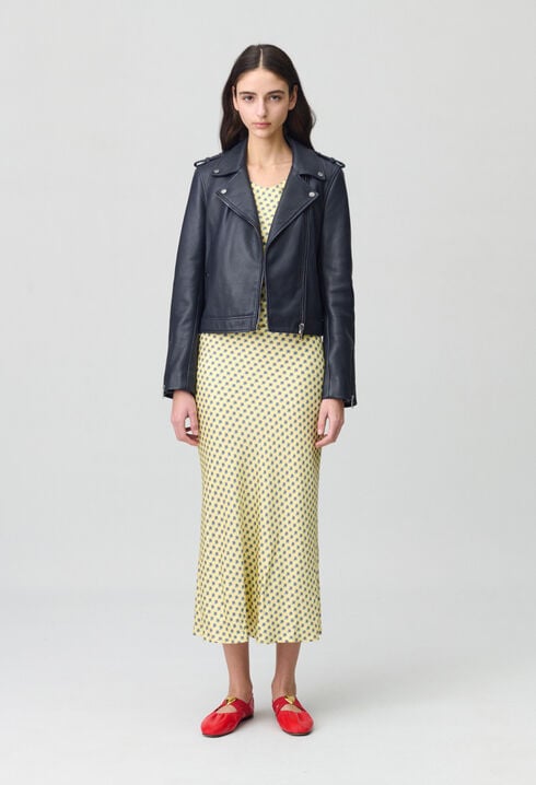 Navy blue grained leather jacket 