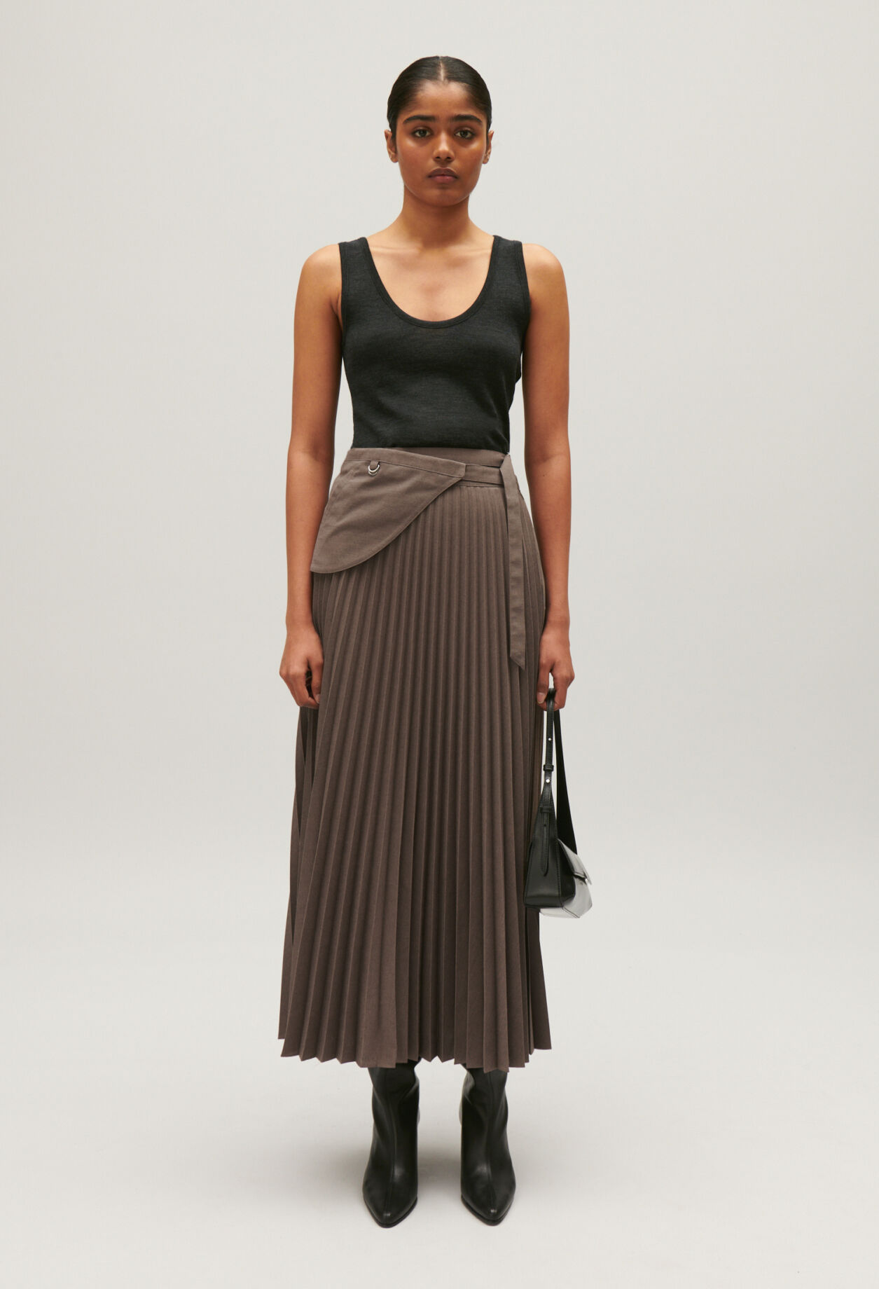 Mocha pleated midi skirt for women | Claudie Pierlot