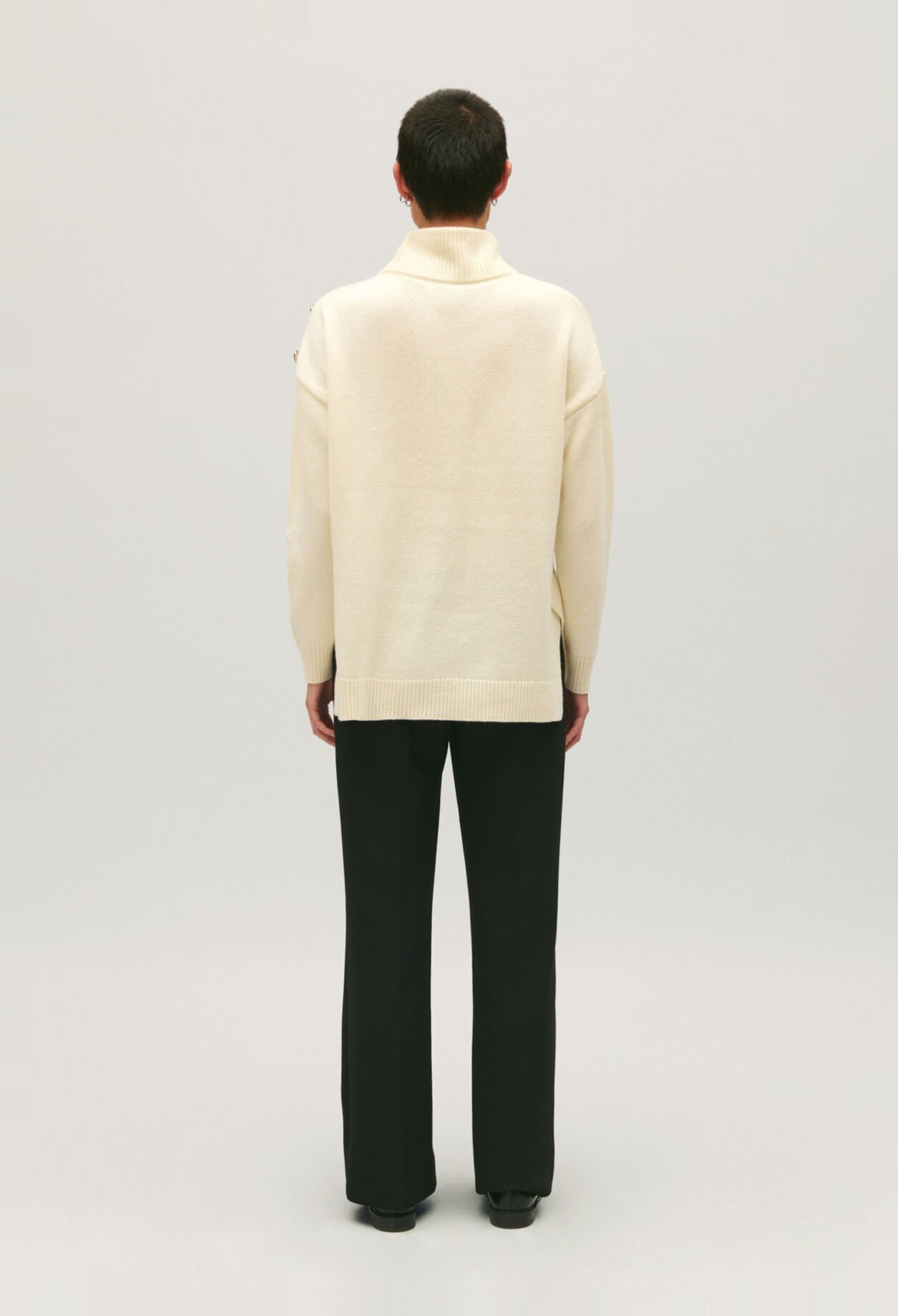 Ecru wool jumper with high neck