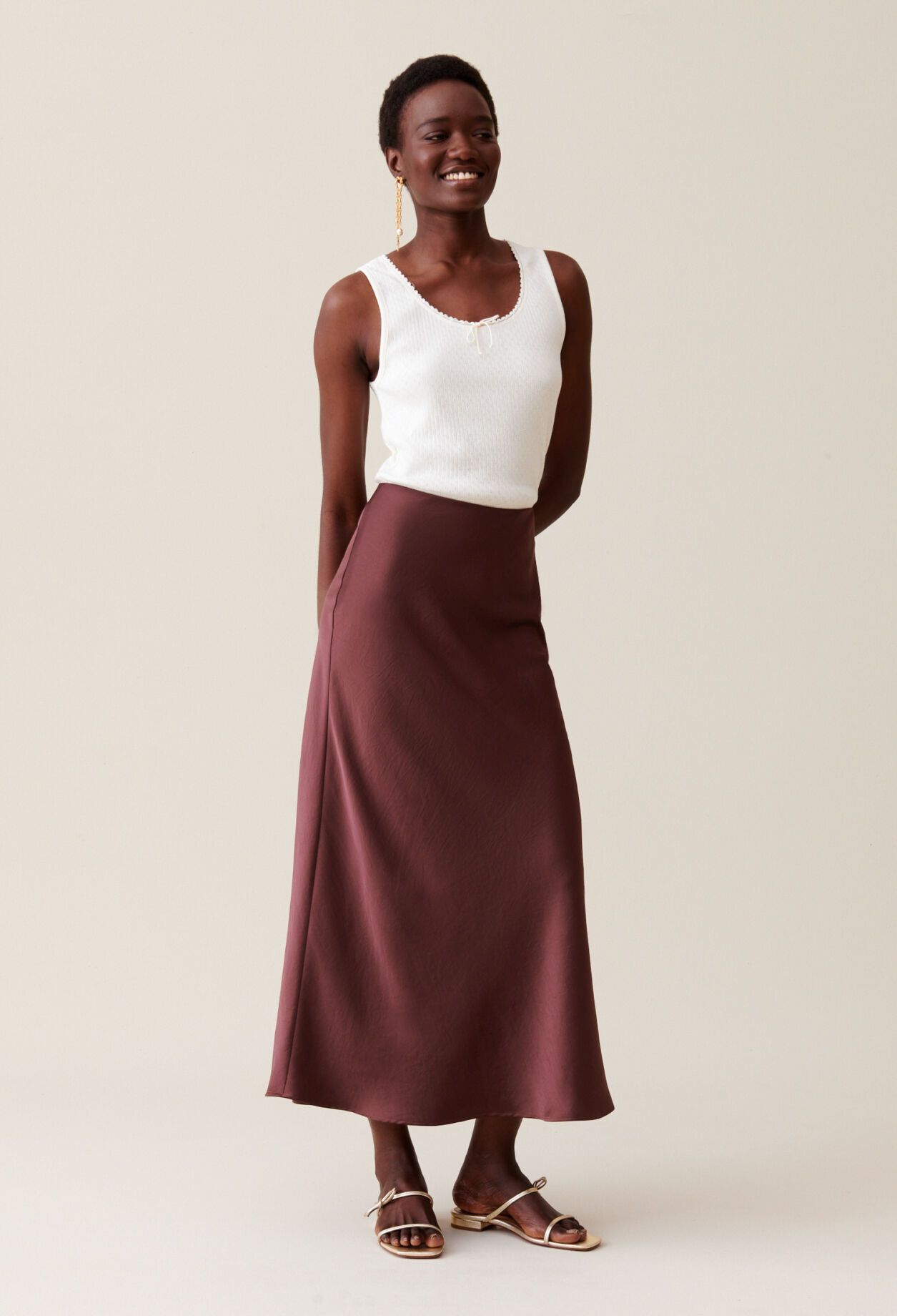 Flowing Satin Midi Skirt for women | Claudie Pierlot
