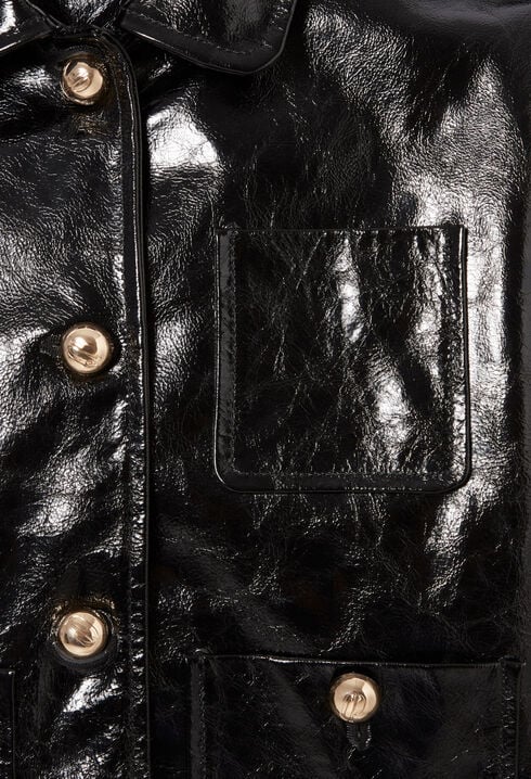 Aged patent leather jacket