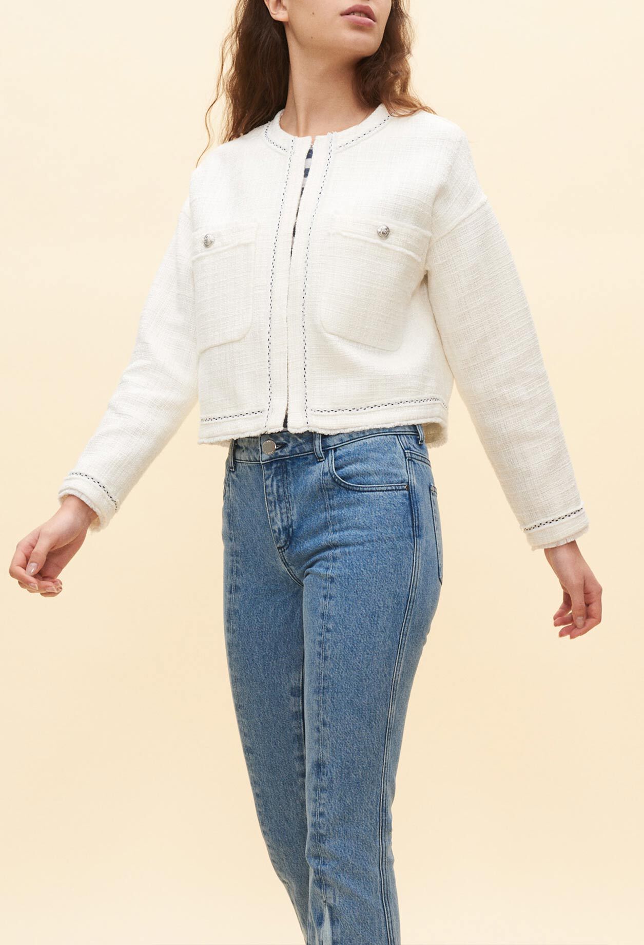 Tweed-style short white jacket