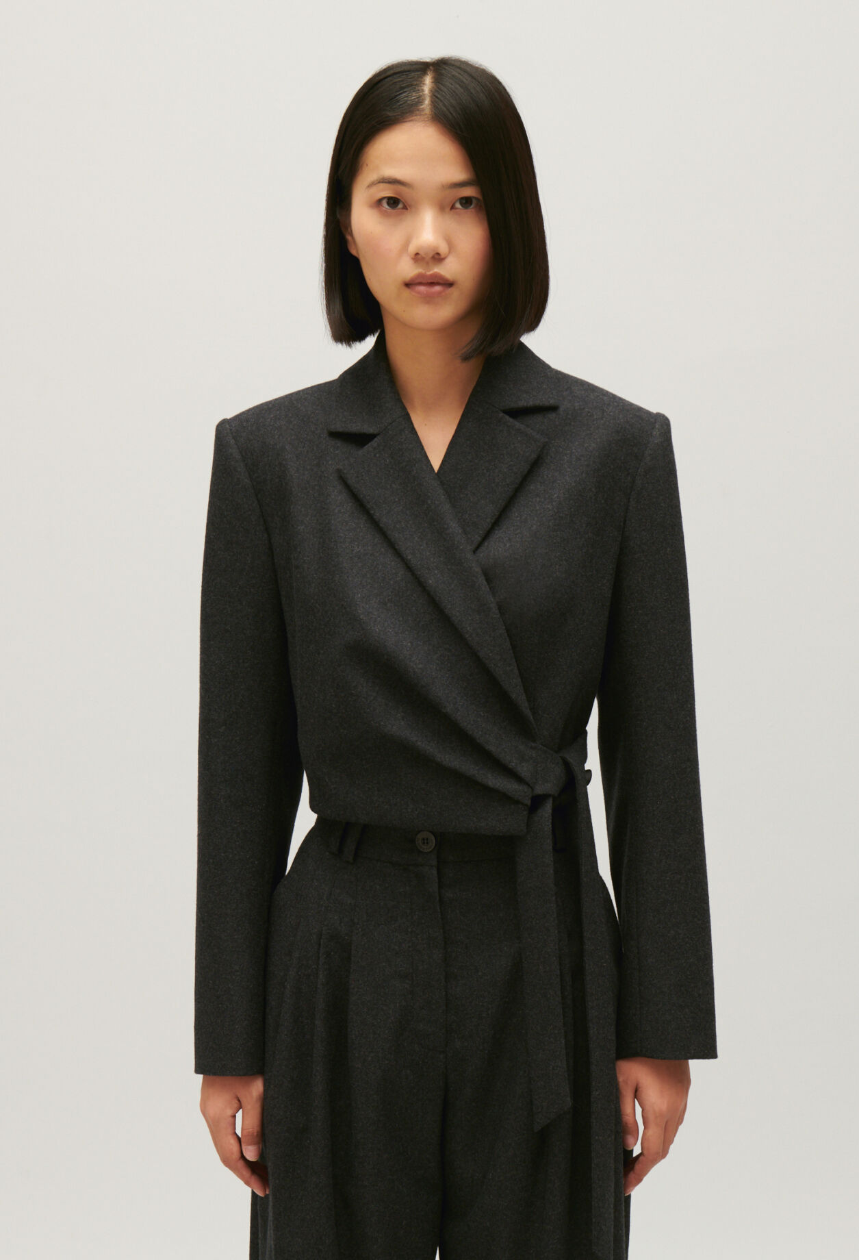 Flecked grey cropped suit jacket