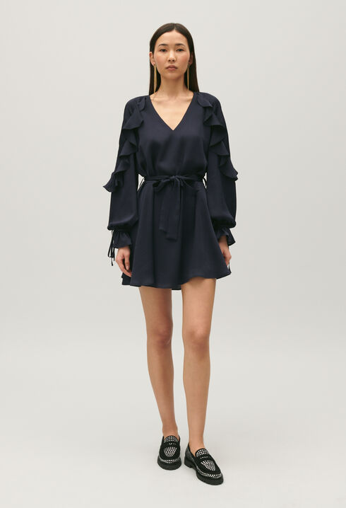 Short navy ruffled dress