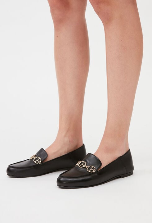 Black leather loafers