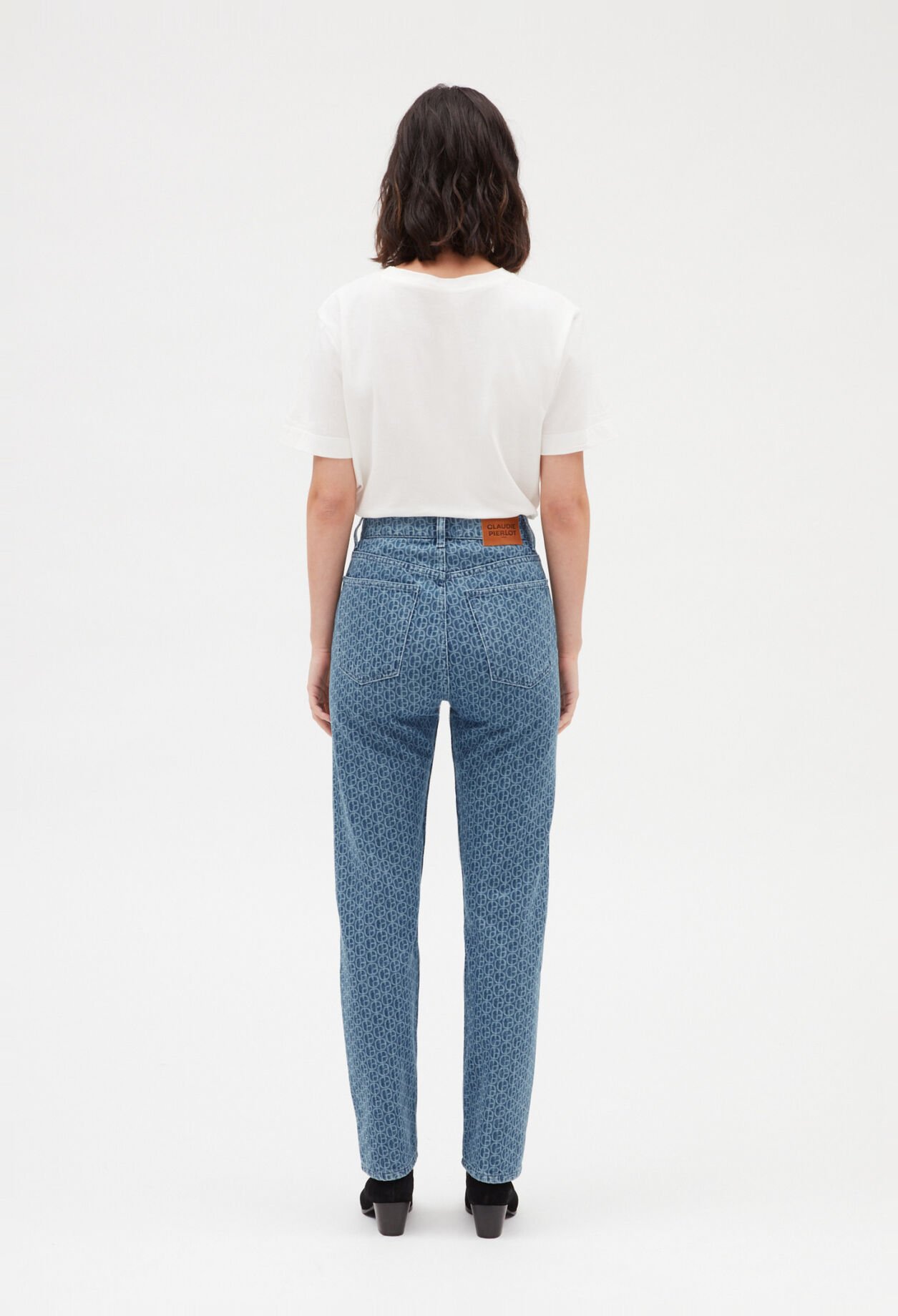 Straight monogrammed blue jeans