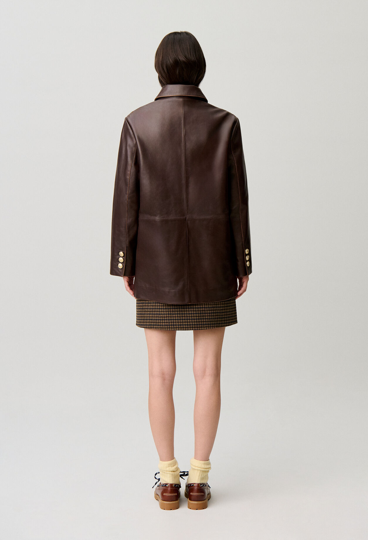 Mid-length straight leather jacket