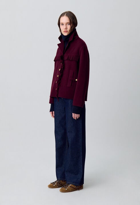 Short Wool Coat with Fringes