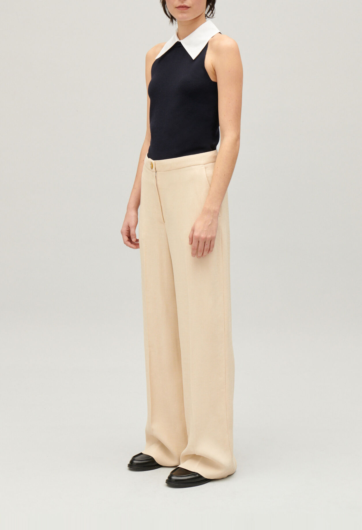 Wide-leg beige trousers