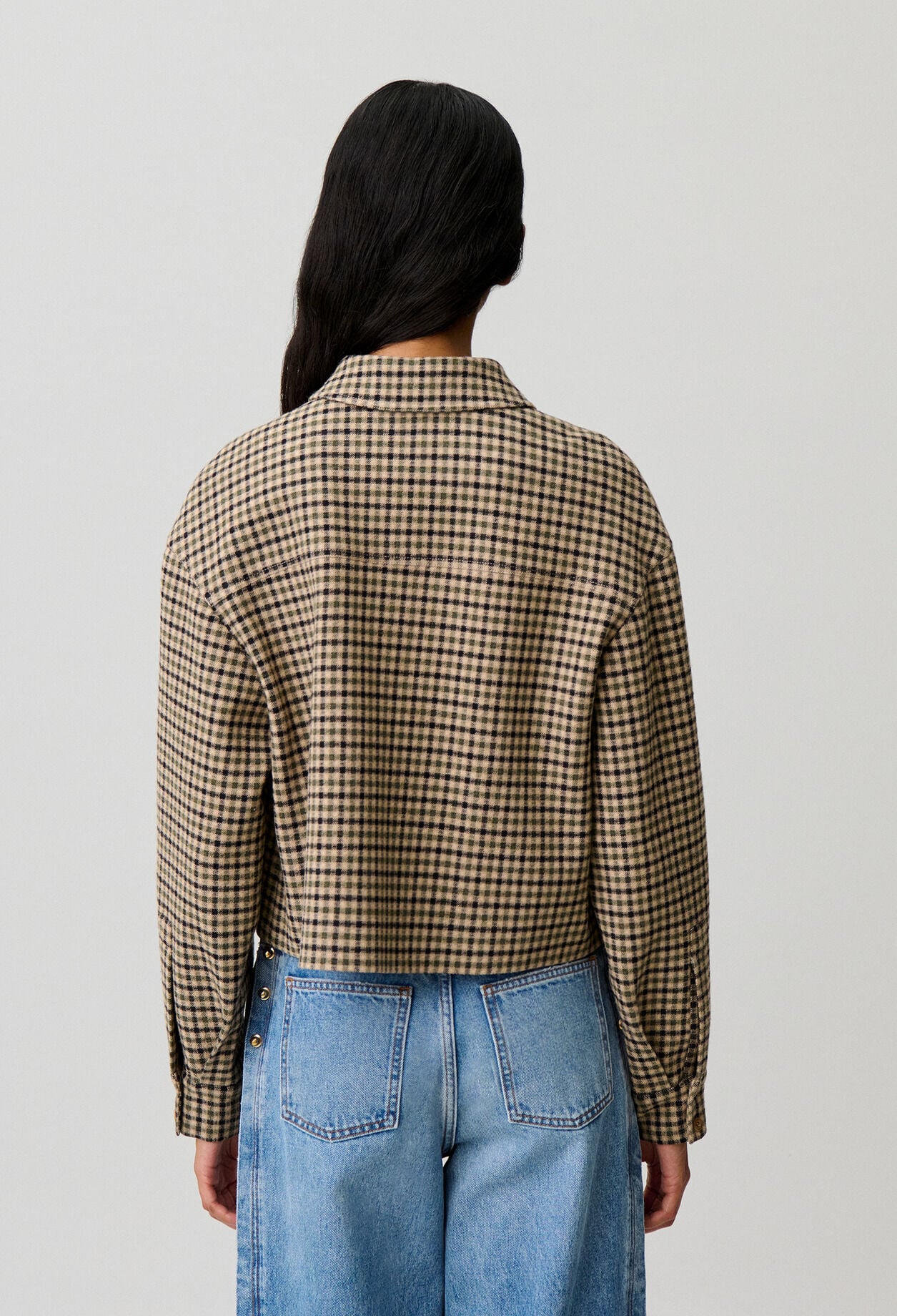 Short checked wool blend jacket