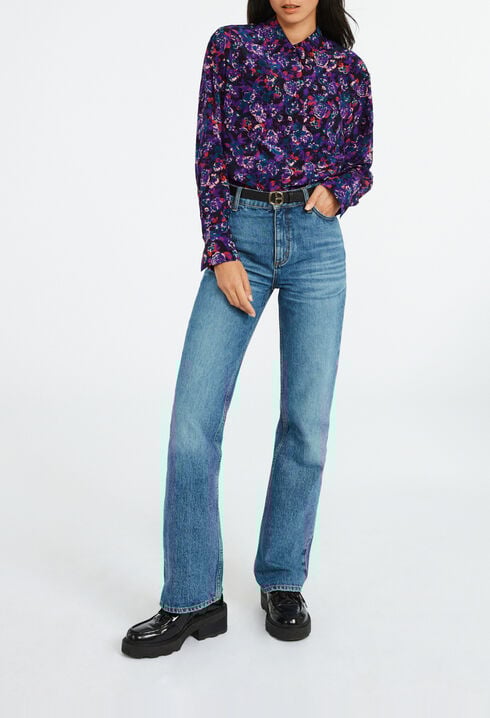 Floral-print silk shirt