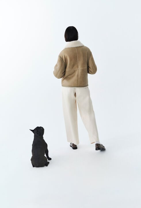 Short beige shearling jacket