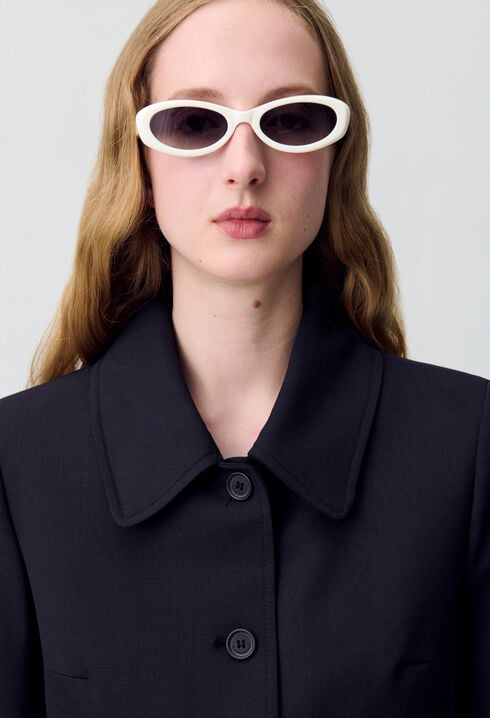 Black wool-blend box jacket
