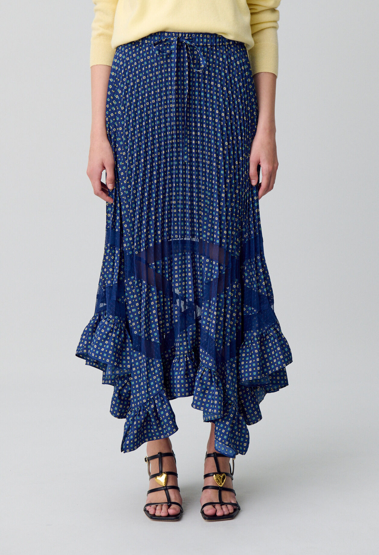 Printed Pleated Maxi Skirt