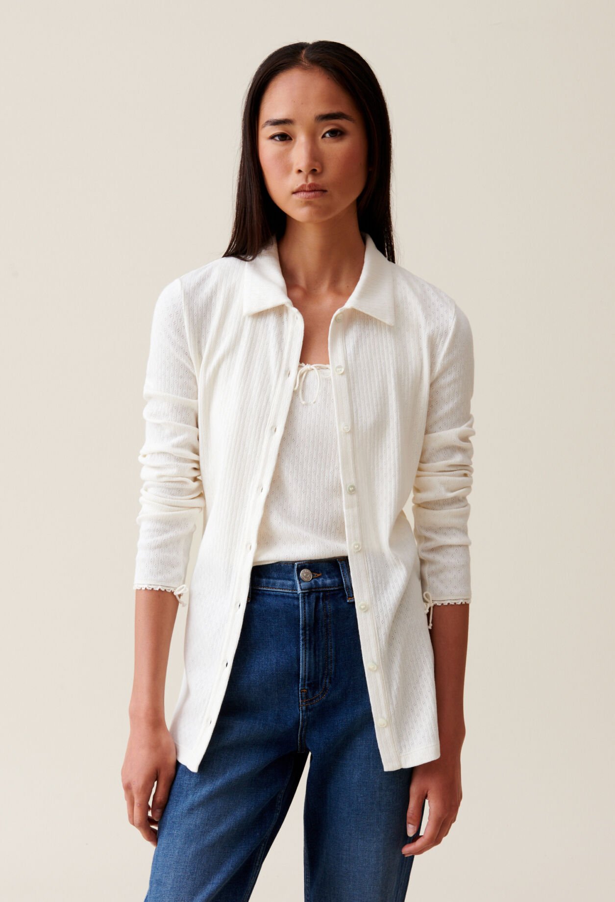 Ecru shirt collar top