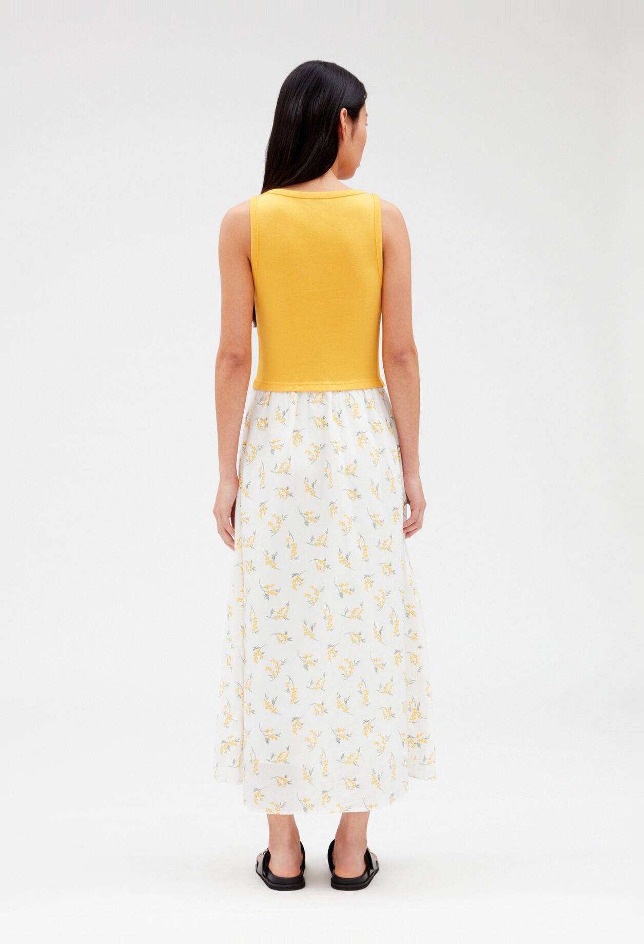 Bi-material mimosa midi-dress