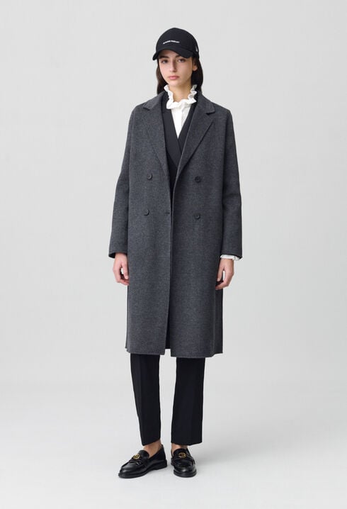Flecked grey double-sided wool coat