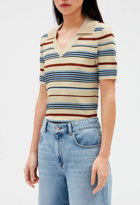 Short-sleeved polo collar jumper