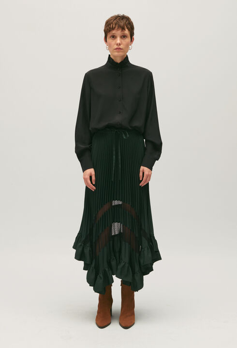 Pleated, ruffled mid-length skirt