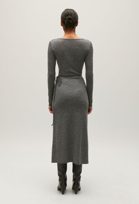 Light grey wool jersey midi dress