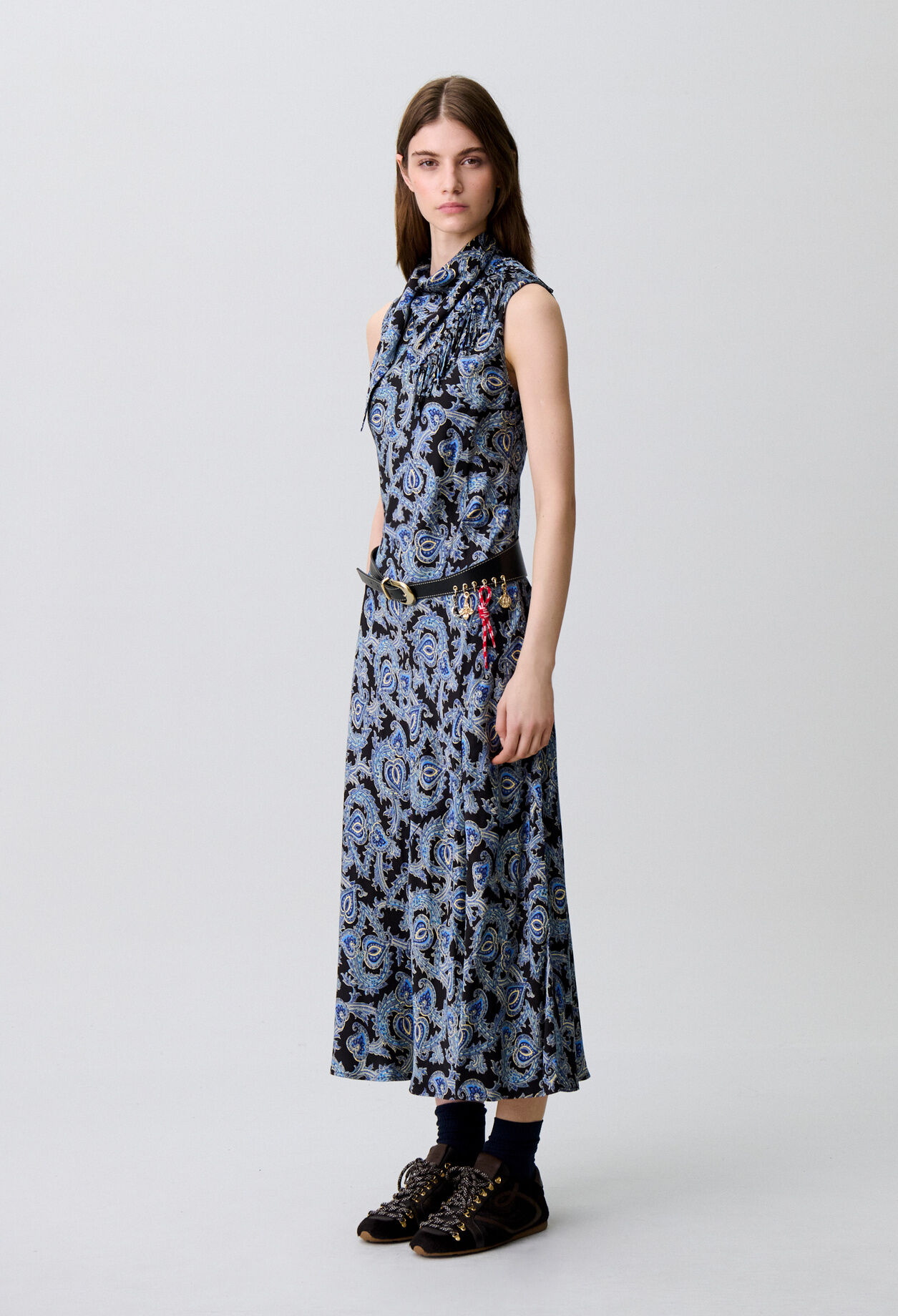 Flowy printed satin dress
