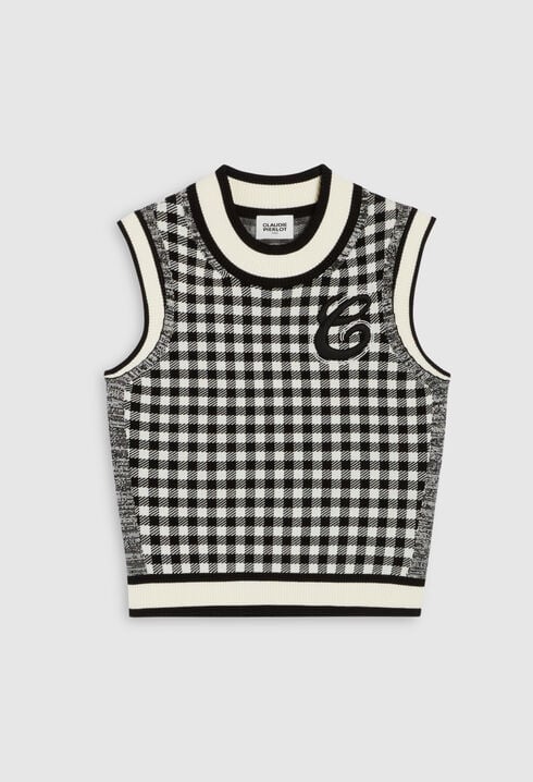 Two-tone checked sleeveless jumper