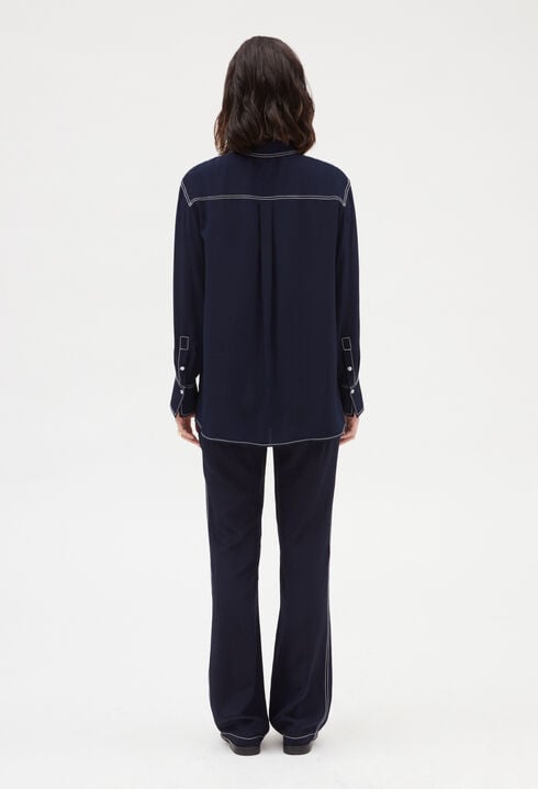 Blue silk long-sleeved shirt
