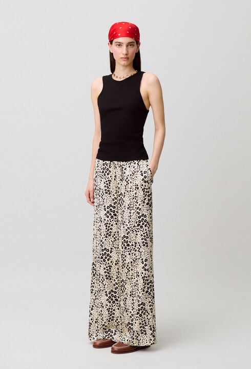 Animal print satin trousers