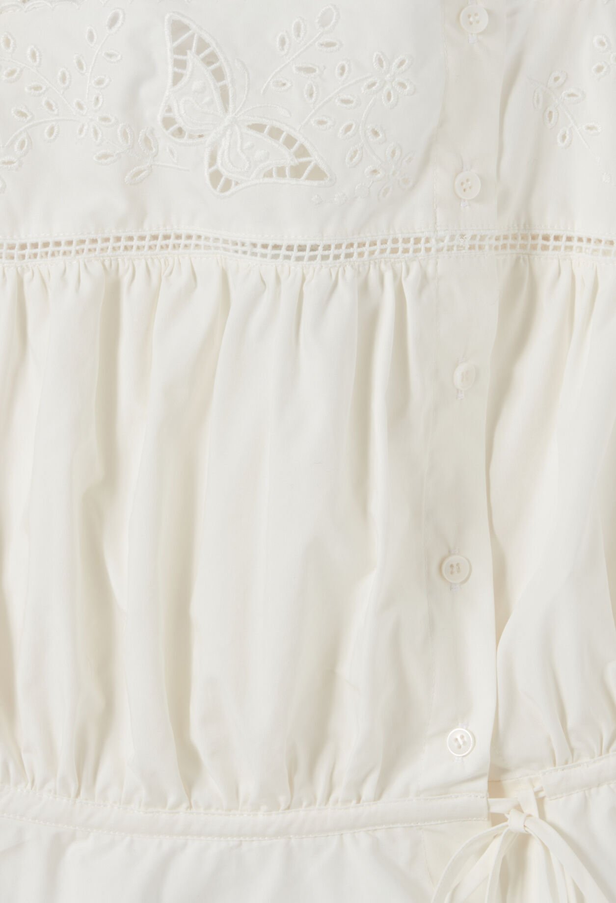Square-neck embroidered ecru top