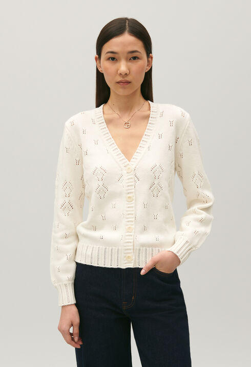 Ecru openwork knitted cardigan