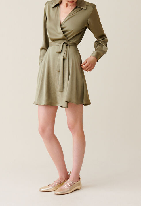 Short green wrapover dress