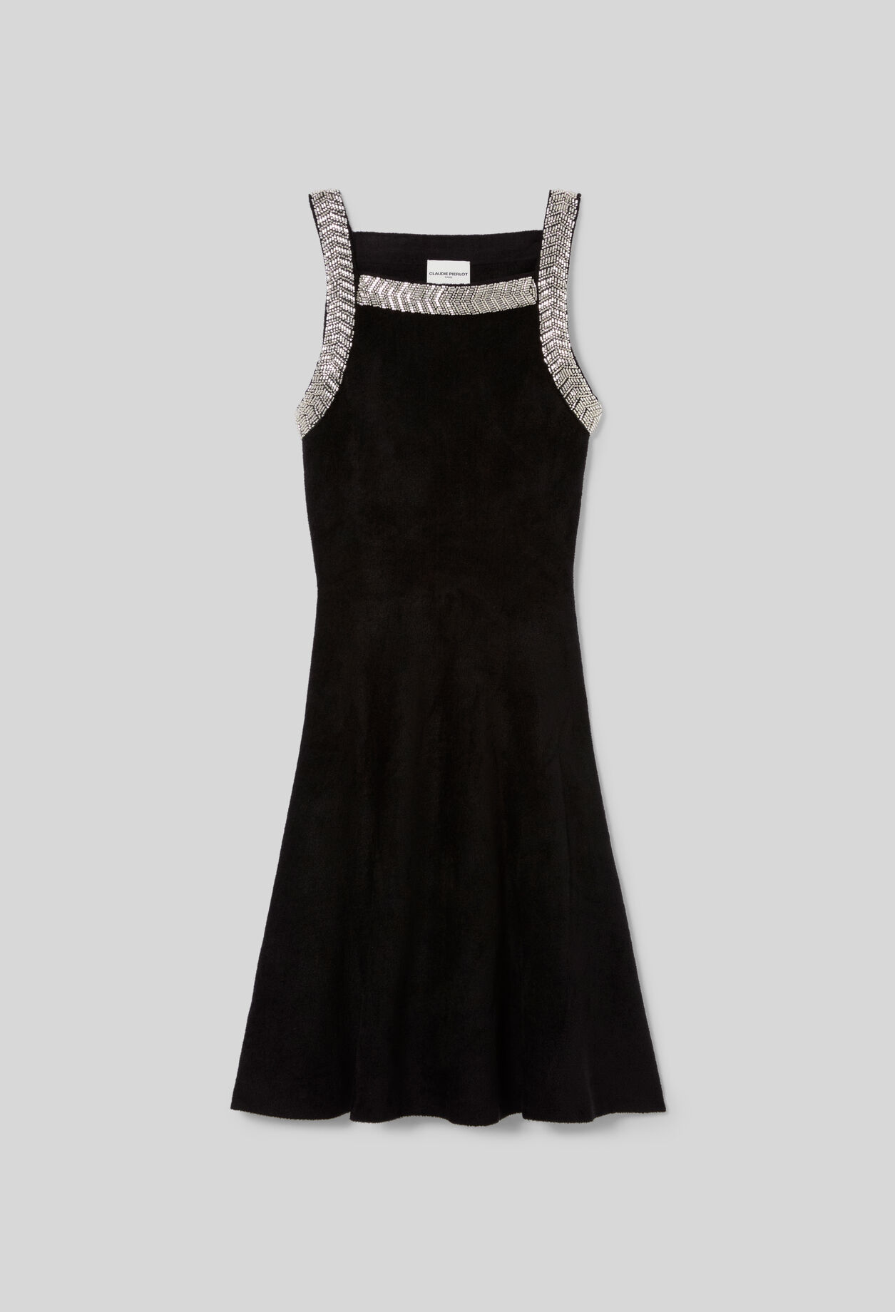 Flared beaded velvet knit dress