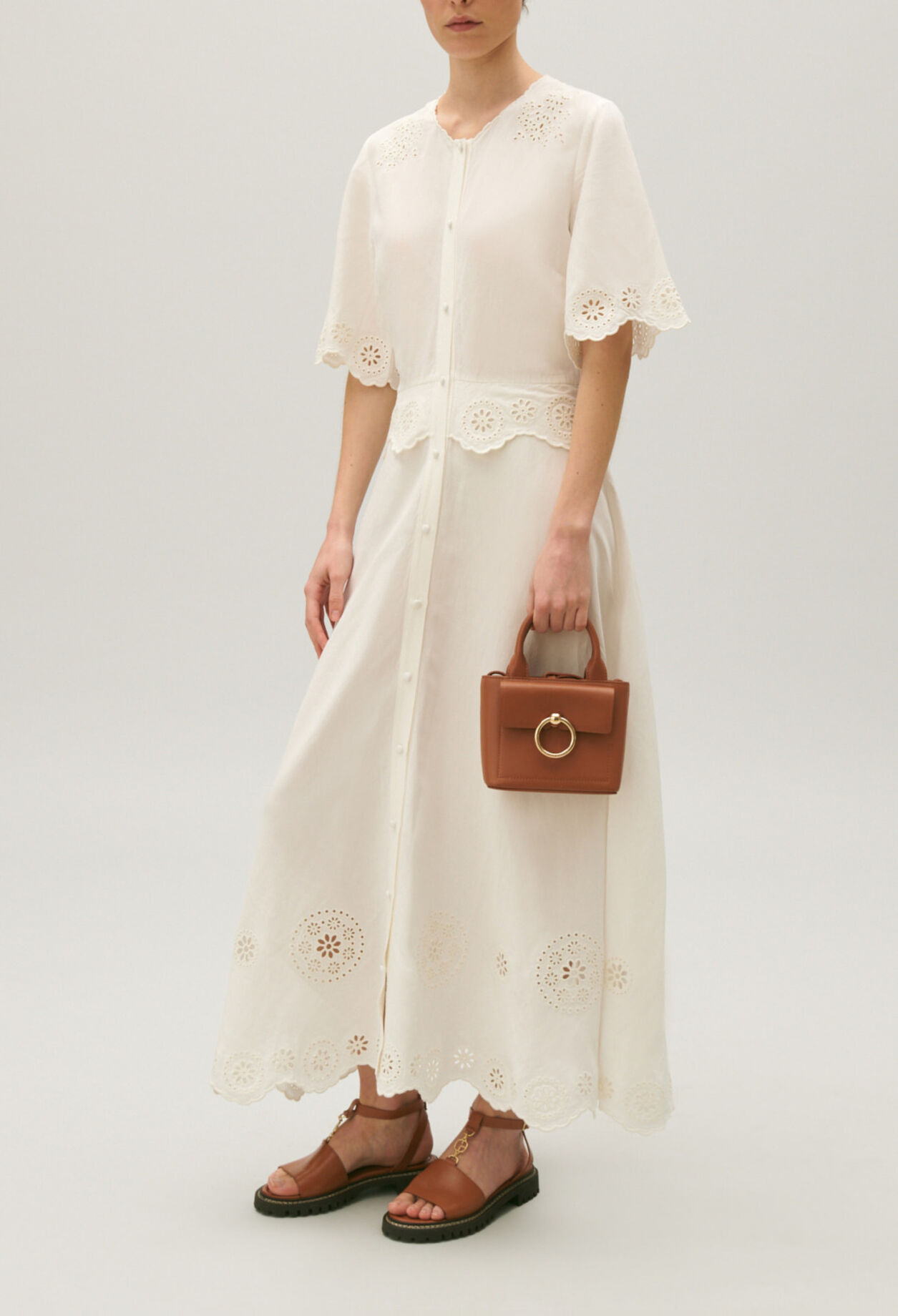 Long ecru broderie anglaise dress