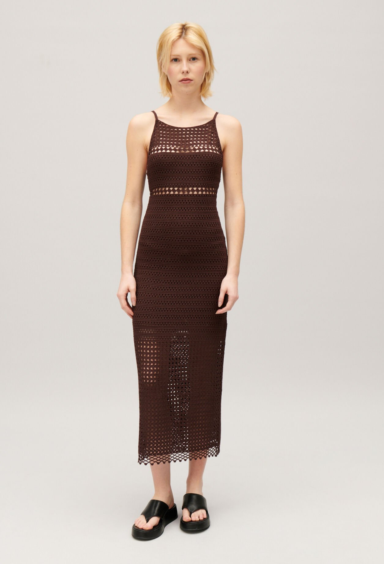 Brown crochet maxi dress