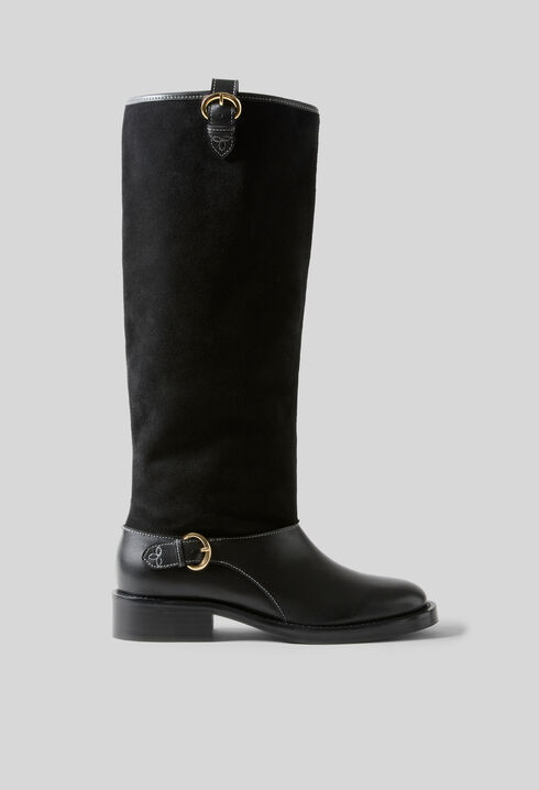 Black suede mid-calf boots