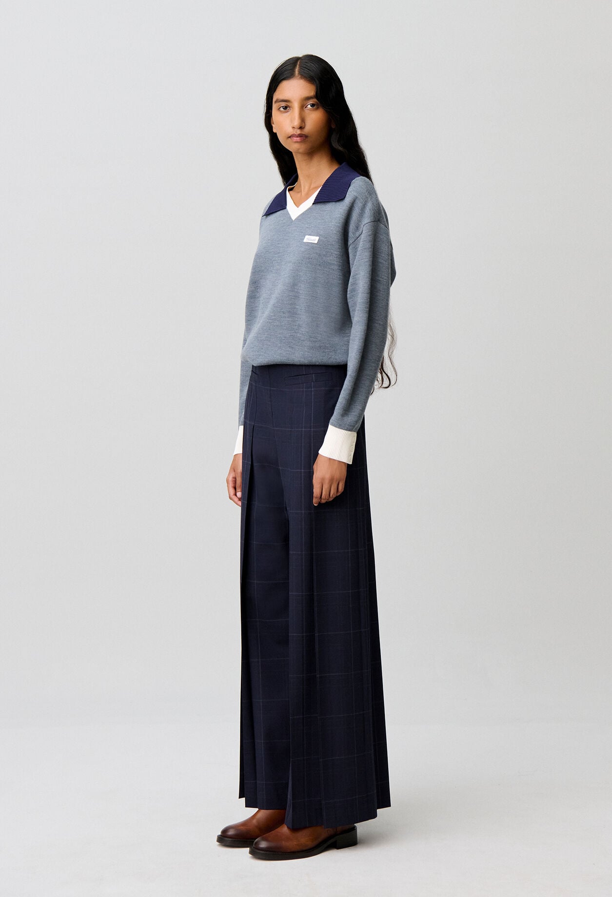 Wide-leg checked trousers