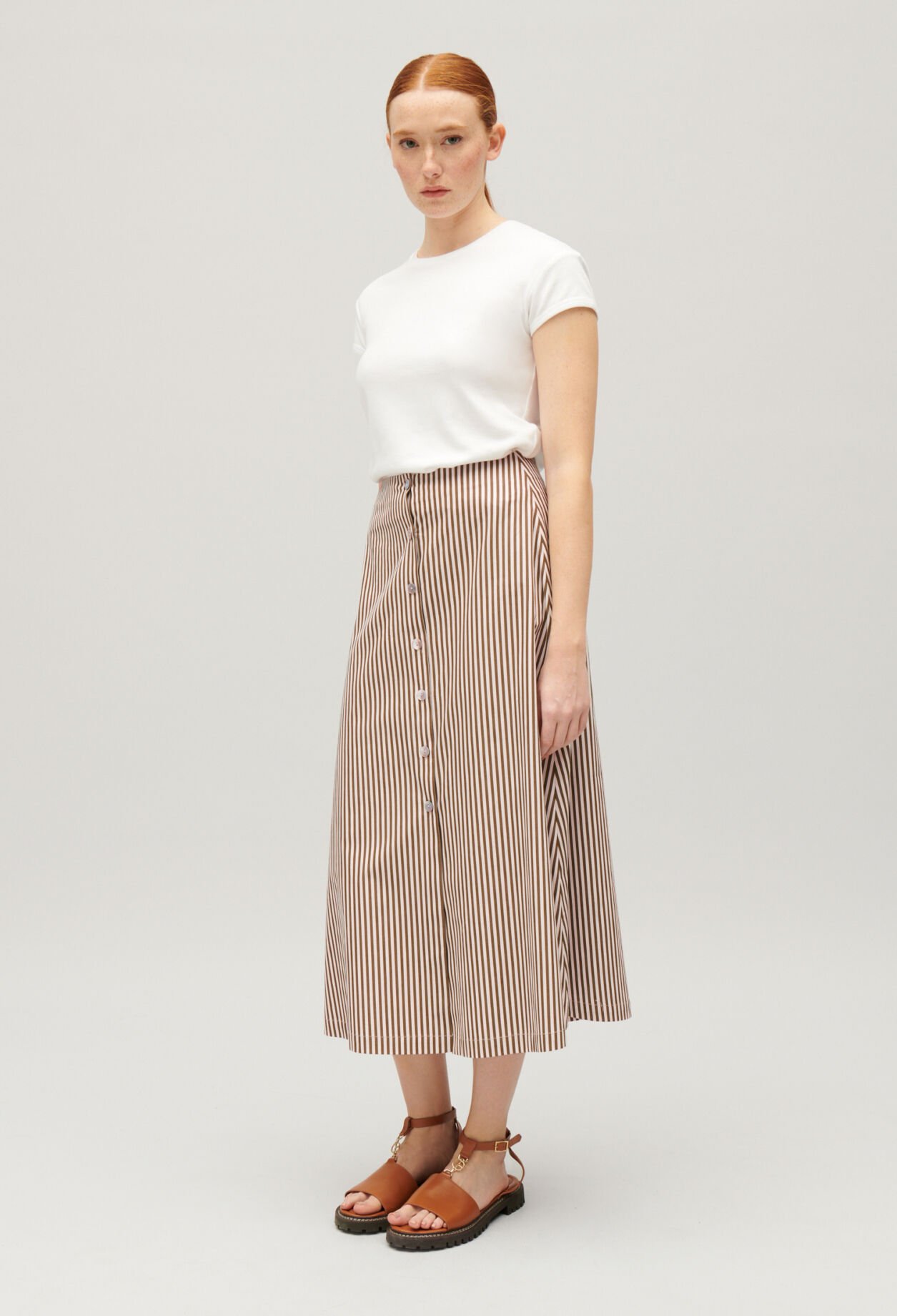 Bronze striped midi skirt