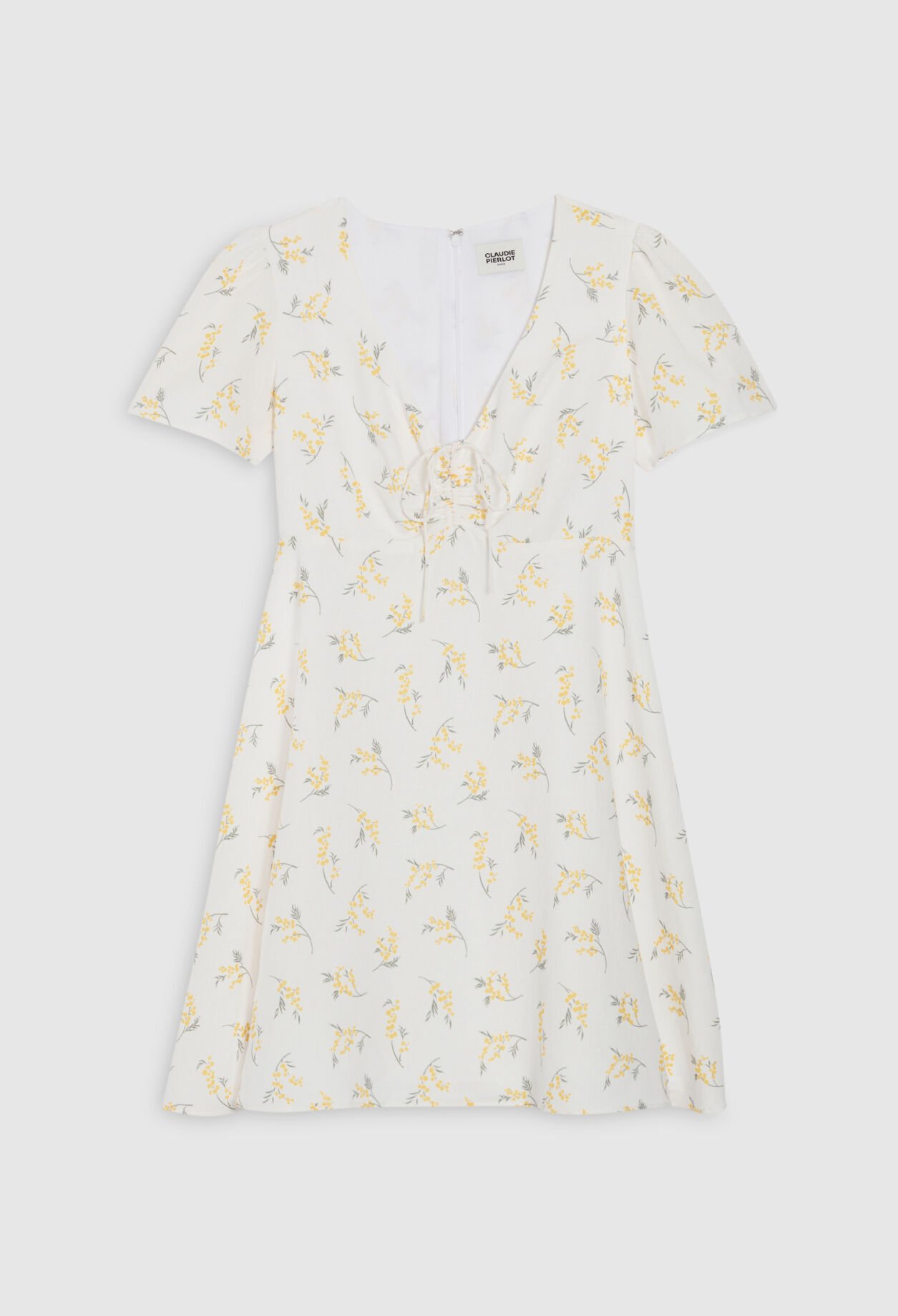 Short flared dress with mimosa pattern