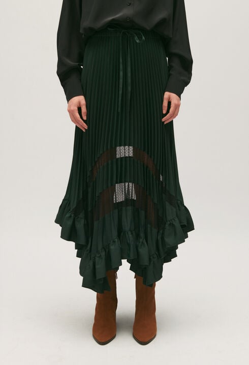 Pleated, ruffled mid-length skirt