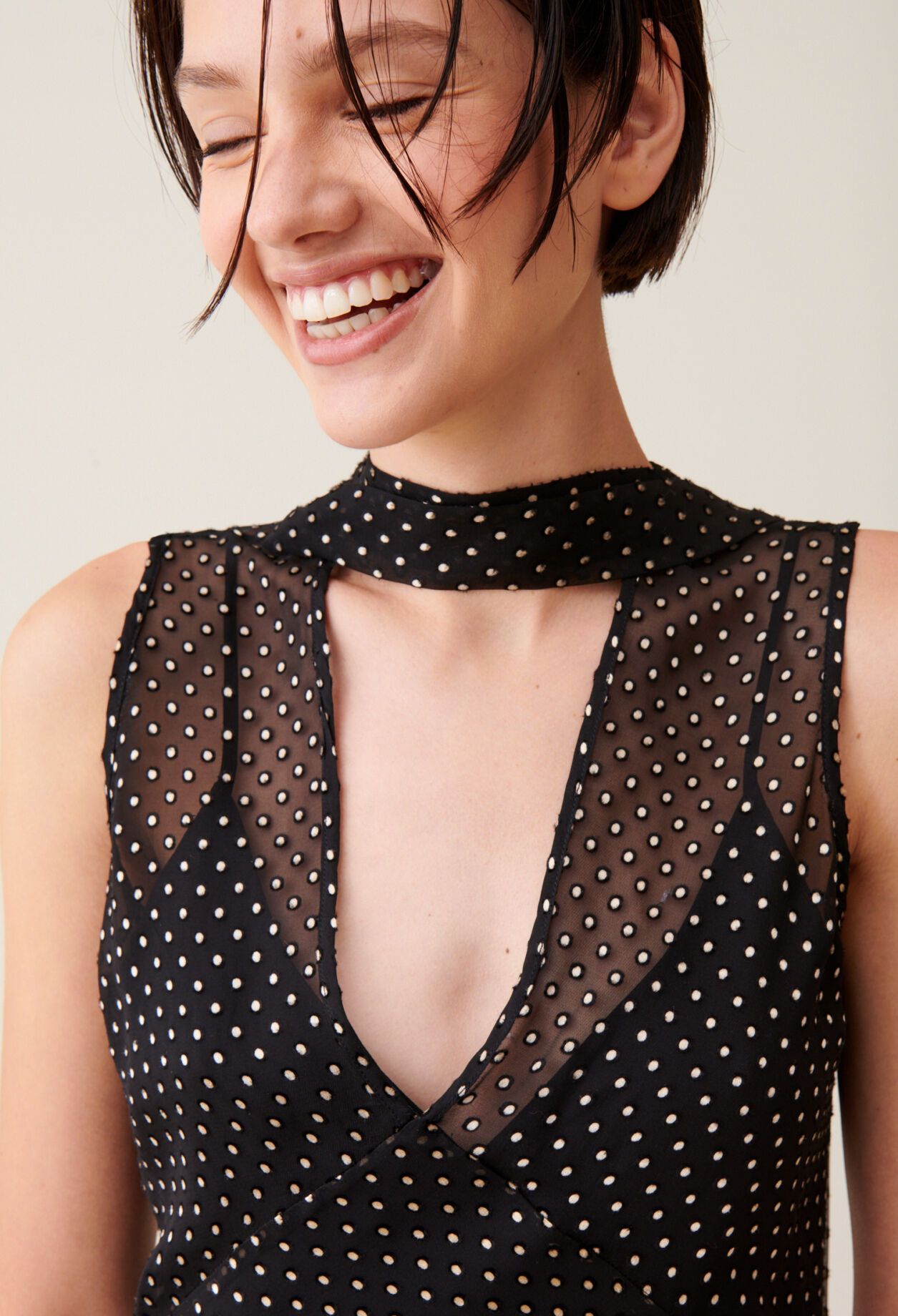 Sheer polka dot maxi dress