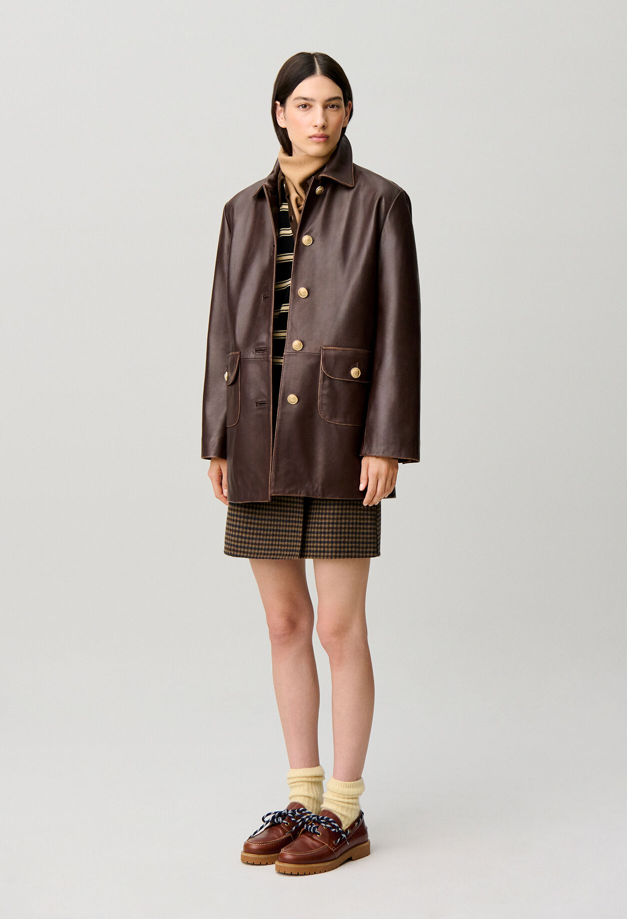 Mid-length straight leather jacket