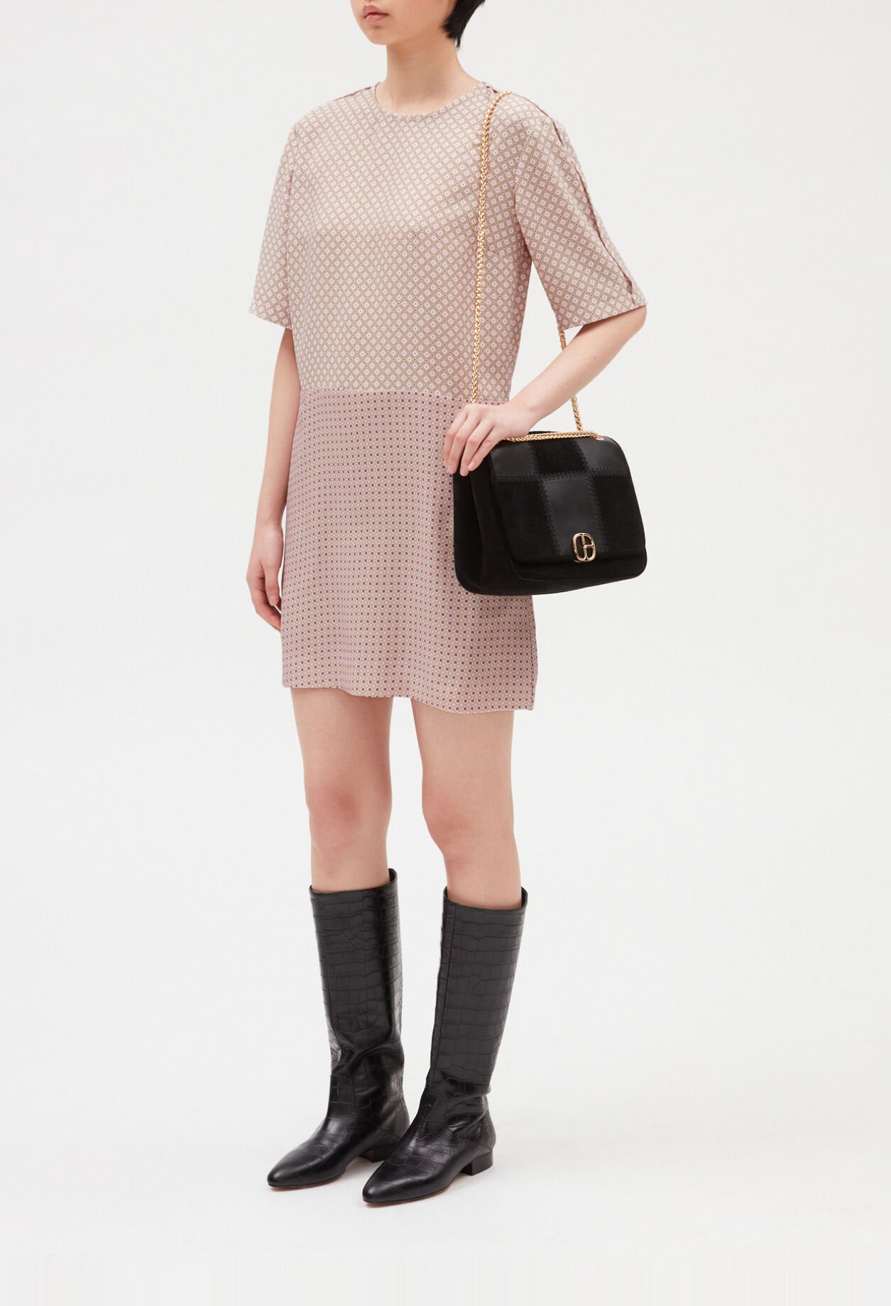 Printed pink mini dress