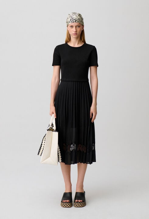Twist black bi-material midi dress 